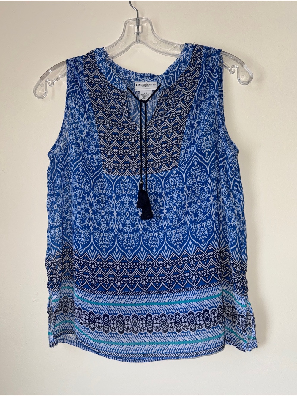 Liz Claiborne Petite Blue White Layered Sleeveless Blouse PS